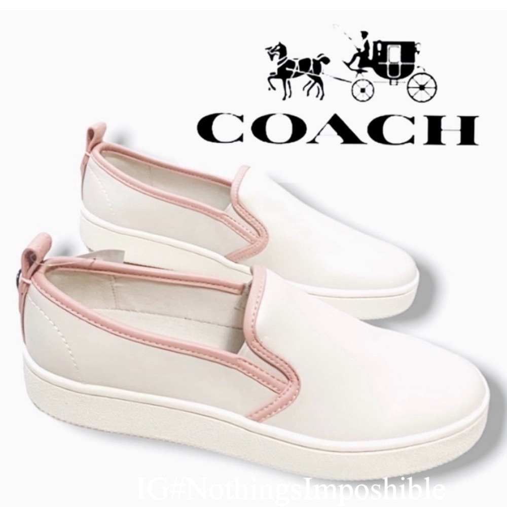 NWT Coach Leather Slip On Chalk Petal Pink Sneakers